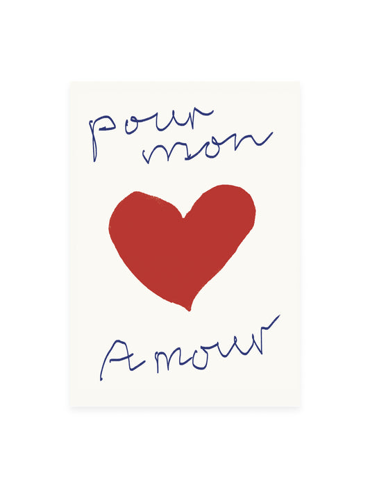 Postkarte 'pour mon Amour' Herz (Risographie)