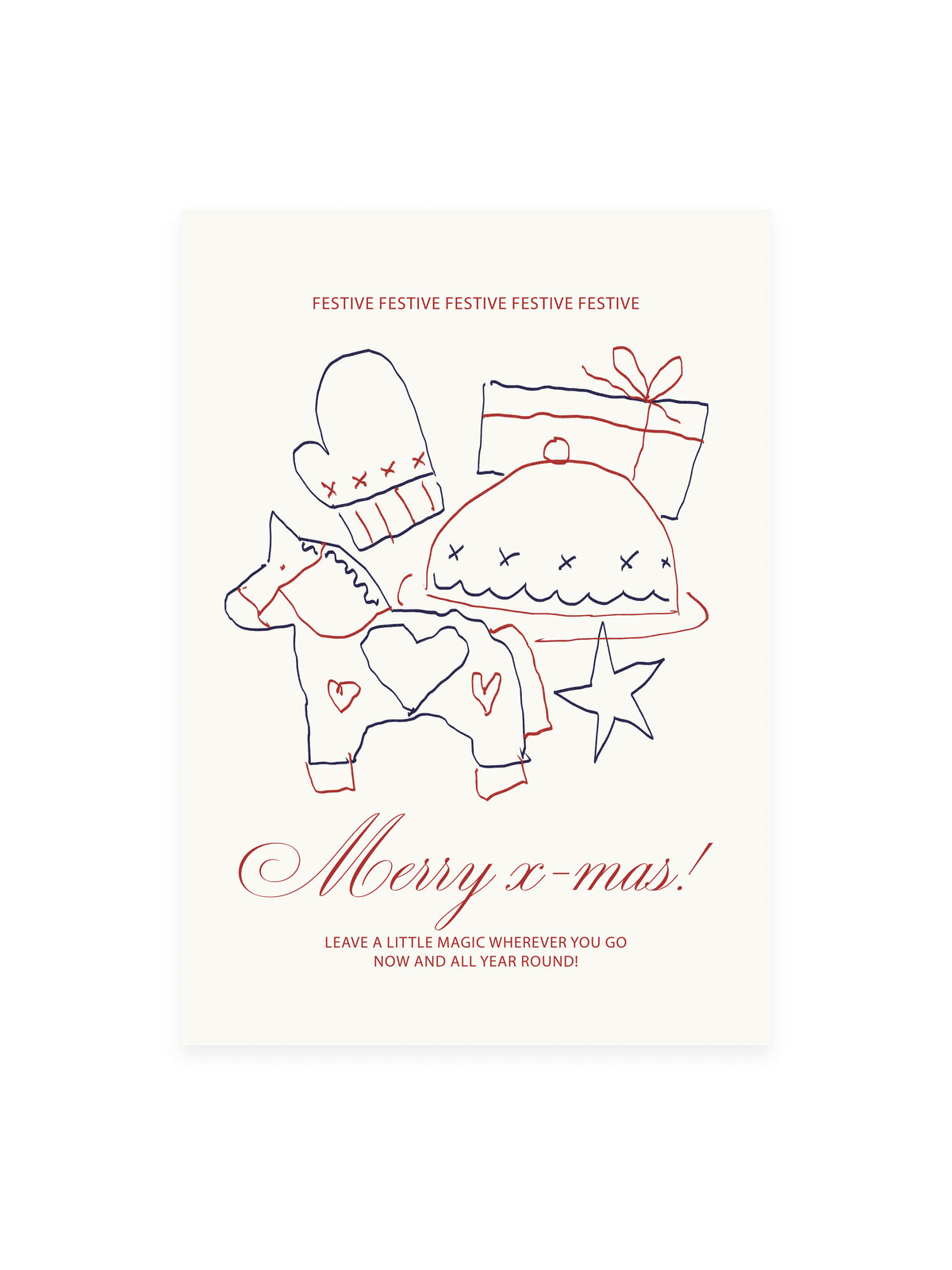 Postkarte 'Merry x-mas' Dalapferd (Risographie)