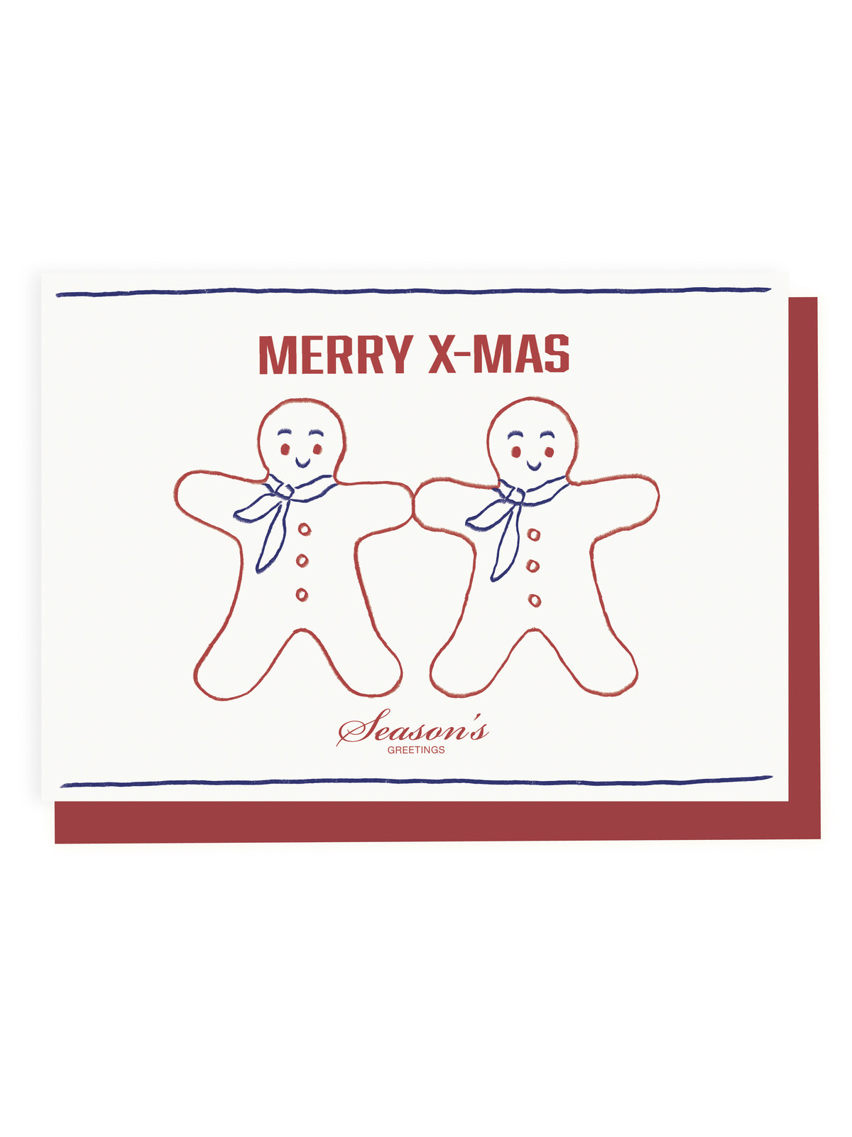 Klappkarte 'Merry Xmas' Zwei Lebkuchenmännchen (Risographie)
