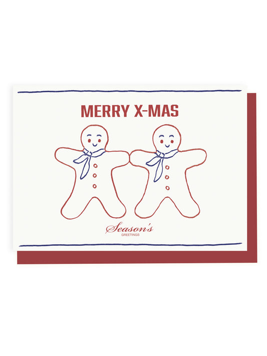 Klappkarte 'Merry Xmas' Zwei Lebkuchenmännchen (Risographie)